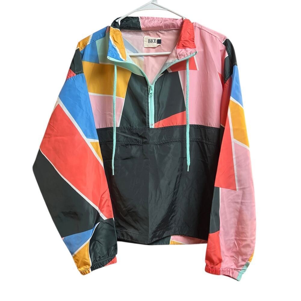 BKE Geometric Windbreaker Jacket Quarter Zip Lightweight Small